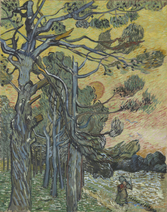 Pini al tramonto, dipinto di Van Gogh 